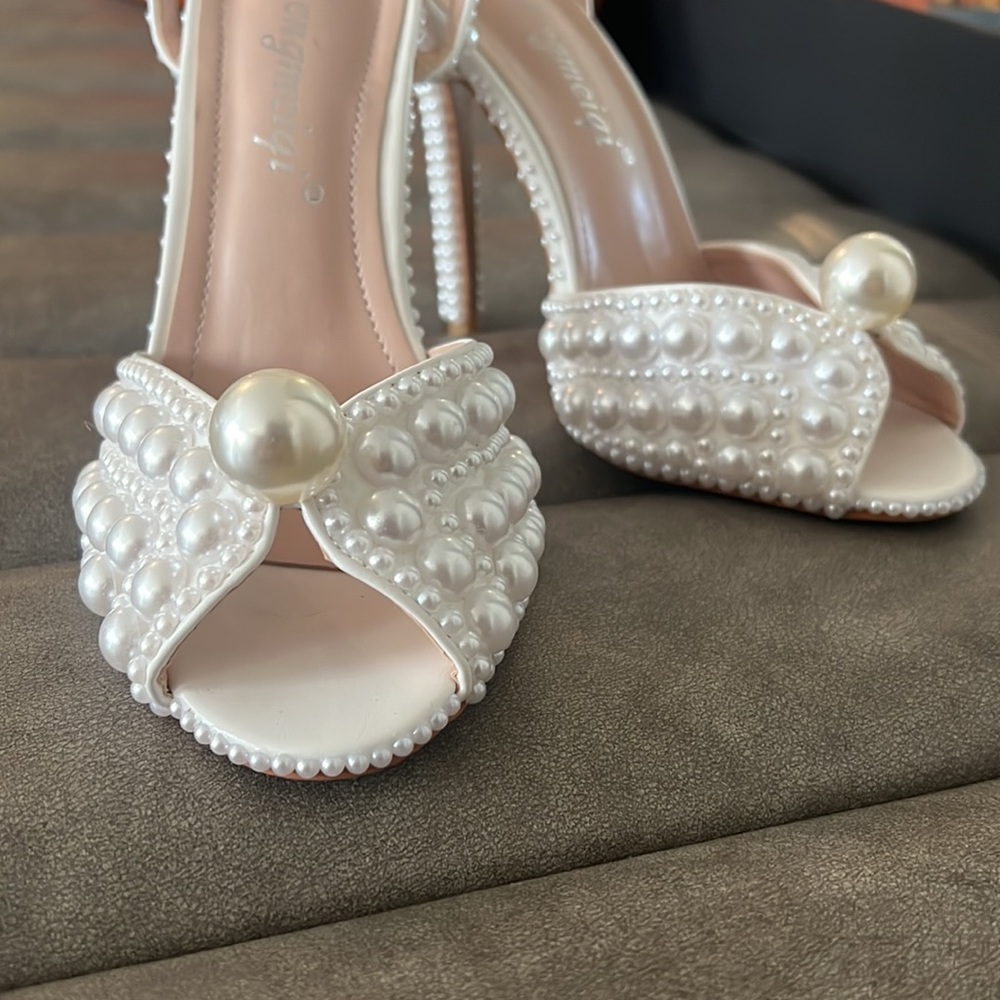 SOLD Gorgeous Pearl covered open toe heels!